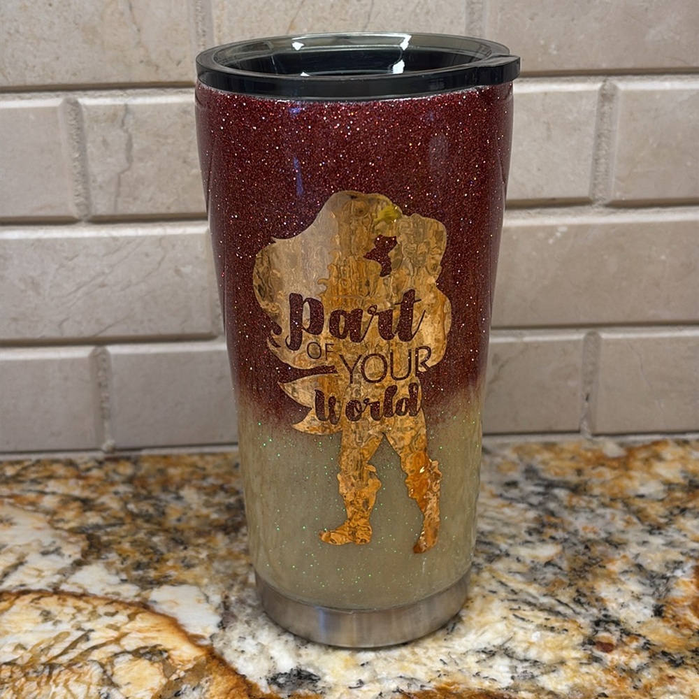 Ombré Glitter Custom Made Stainless Steel Tumbler w/Ariel & Eric Little Mermaid